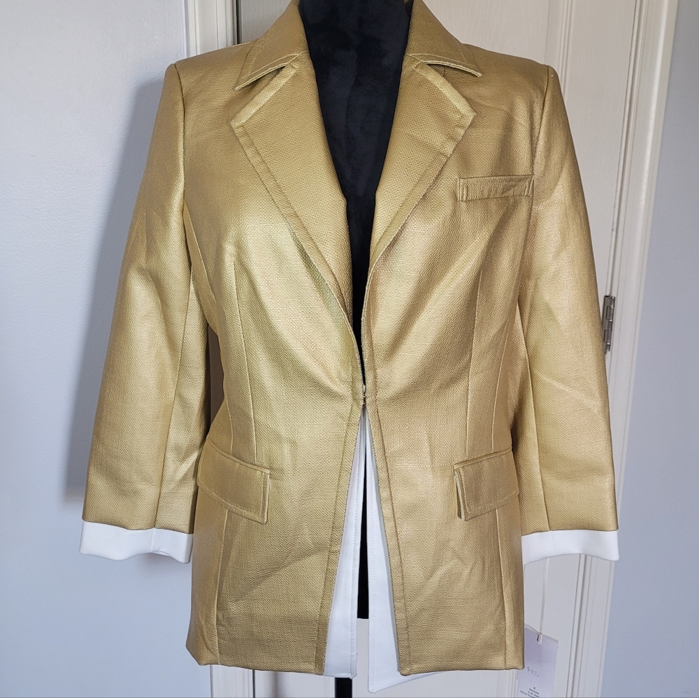 ETCETERA Gold Women's Blazer With White Shirt Insert. Sz 6. NWT MSRP $475 - Picture 2 of 10